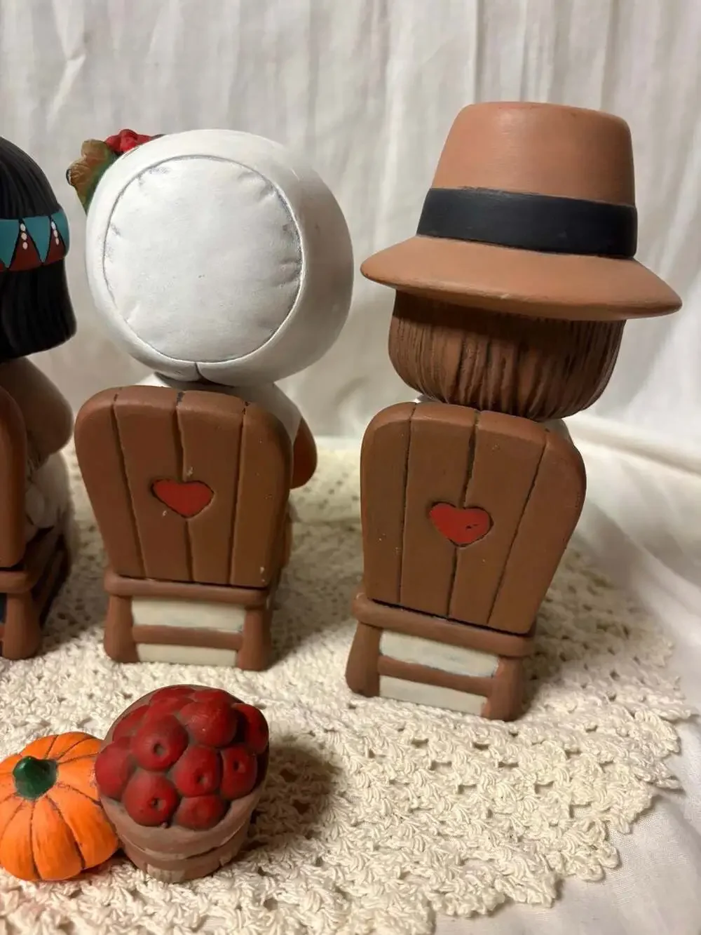 Vintage Thanksgiving Ceramic Figurine Set Pilgrim and Native American Children